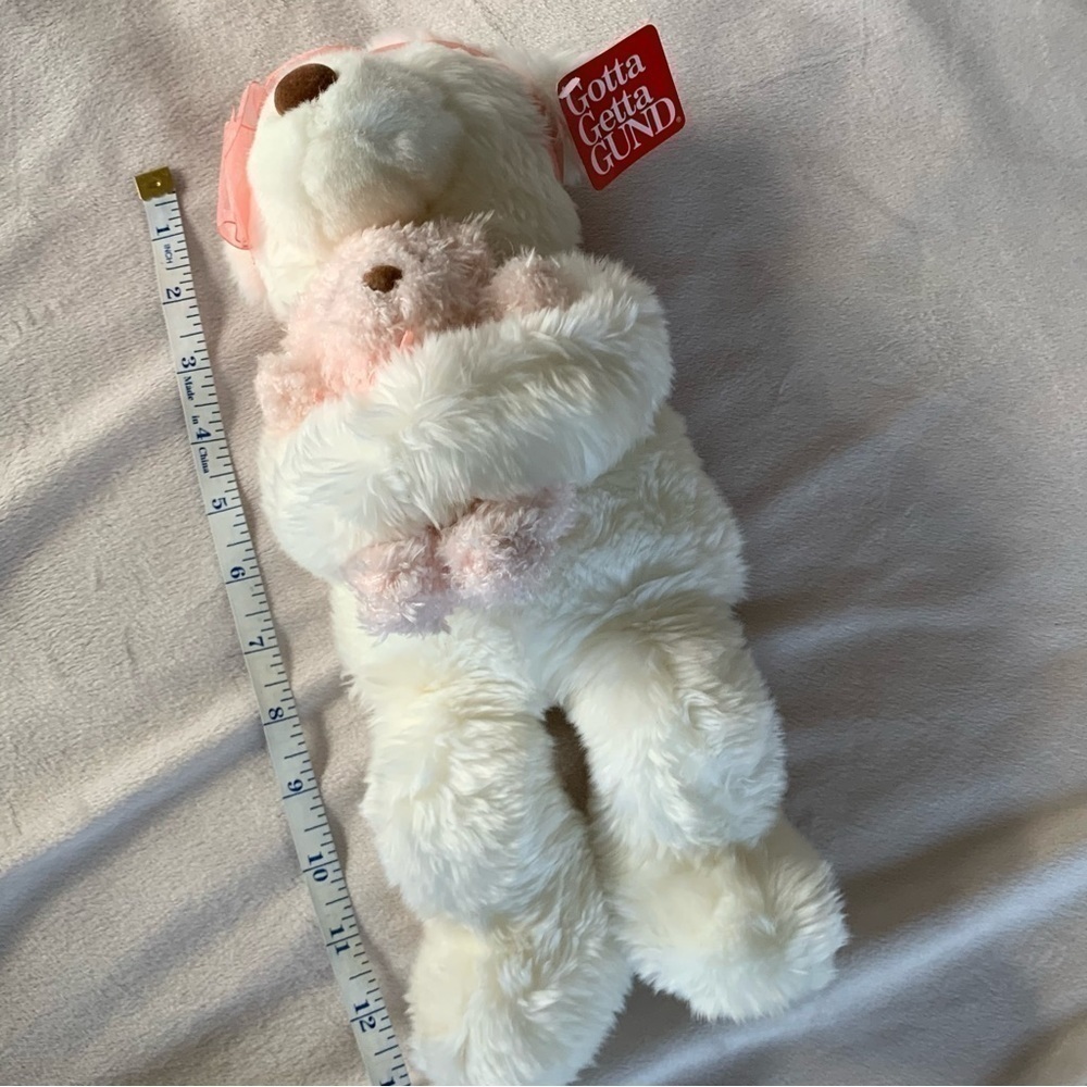 Vintage Gund “Momma’s Love” Stuffed Bear Mini Bear Toy Bow White Pink - Picture 11 of 15